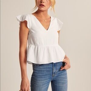Abercrombie & Fitch White Flutter Sleeve Trapeze Top